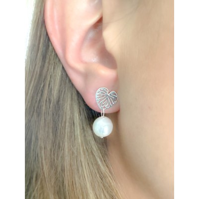 Aretes hoja monstera calado 10mm Plata 925