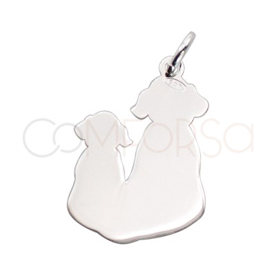 Colgante dos perros lisos 12 x 18mm Plata 925