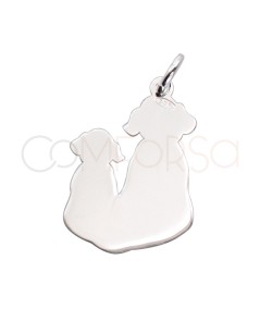 Colgante dos perros lisos 12 x 18mm Plata 925