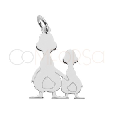 Colgante mamá pata y patito 14 x 20mm Plata 925