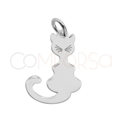 Colgante gato liso 11 x 18mm Plata 925