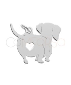 Sterling silver 925 Dachshund with heart pendant 18 x 17mm