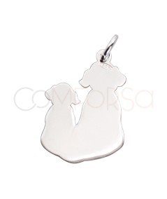 Engraving + Sterling silver 925 two plain dogs pendant 12 x 18mm