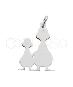 Engraving + Sterling silver 925 mummy duck and duckling pendant 14 x 20mm