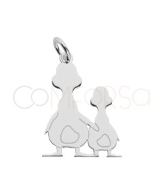 Engraving + Sterling silver 925 mummy duck and duckling pendant 14 x 20mm