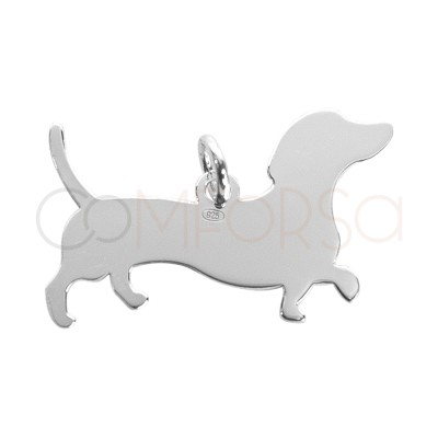 Grabado + Dije silueta de perro salchicha 25 x 12mm Plata 925