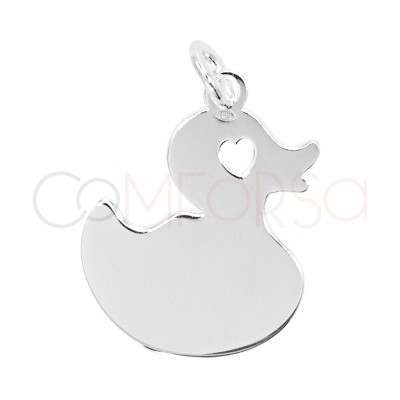 Grabación + Colgante patito liso corazón 15mm Plata 925