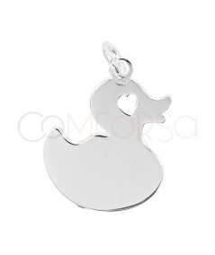 Grabación + Colgante patito liso corazón 15mm Plata 925