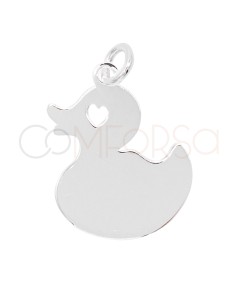 Grabación + Colgante patito liso corazón 15mm Plata 925