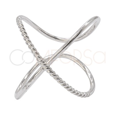 Anillo X combinada rizada Plata 925