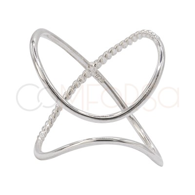 Anillo X combinada rizada Plata 925