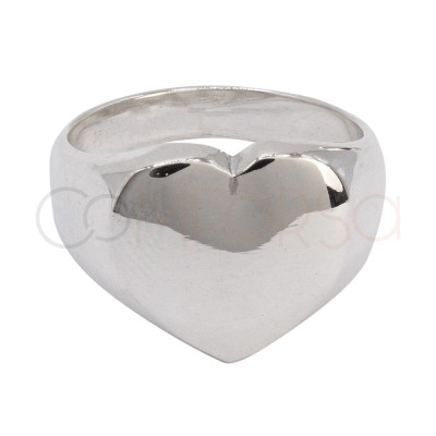 Grabación + Anillo sello corazón 18 x 14mm Plata 925