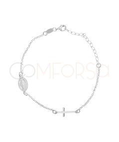 Pulsera Virgen de la Milagrosa y Cruz 17 + 5cm Plata 925