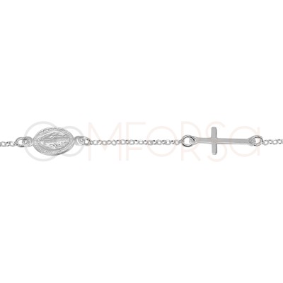 Pulsera Virgen de la Milagrosa y Cruz 17 + 5cm Plata 925