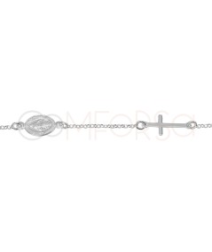 Pulsera Virgen de la Milagrosa y Cruz 17 + 5cm Plata 925