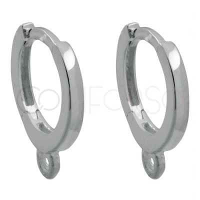 Rhodium-plated sterling silver 925 hoop earring 14mm with jump ring & bar