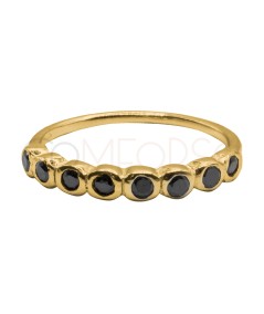 Gold-plated sterling silver 925 ring with eight jet zirconias