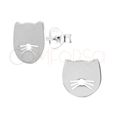 Aretes cabeza de gato con bigotes 12 mm Plata 925