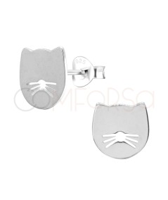 Aretes cabeza de gato con bigotes 12 mm Plata 925