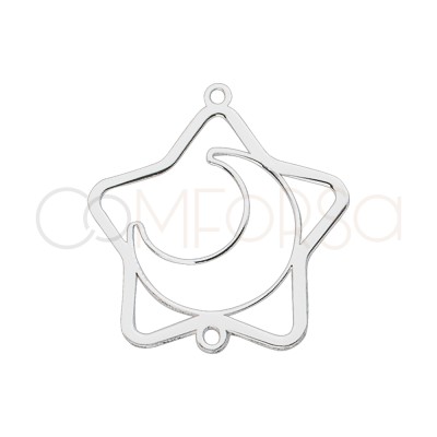 Sterling silver 925 star with cut-out moon connector 18 x 18.8mm