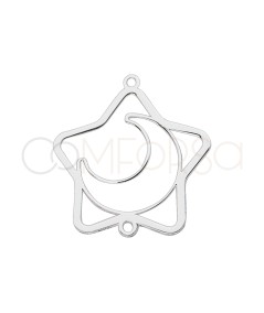 Sterling silver 925 star with cut-out moon connector 18 x 18.8mm