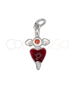 Sterling silver 925 dagger pendant with red zirconia heart 7 x 13mm