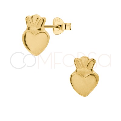 Aretes mini corazón sagrado 5 x 7 mm Plata bañada en oro