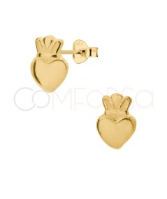 Aretes mini corazón sagrado 5 x 7 mm Plata bañada en oro