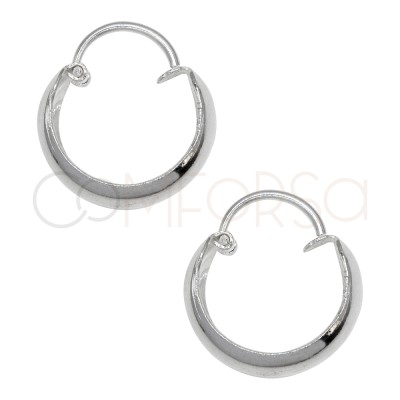 Sterling silver 925 flat curved hoop earrings with hook 14mm