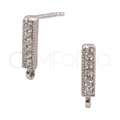 Rhodium-plated sterling silver 925 zirconium rectangular earring 11 x 2.1mm