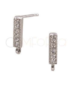 Pendiente circonita rectangular 11 x 2.1mm Plata rodiada