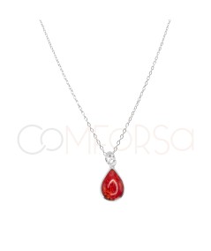 Sterling Silver 925 Pressed Coral Teardrop Necklace