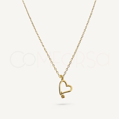 Collar corazón circonita Plata chapada en oro