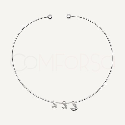 Sterling Silver 925 Detachable Rigid Choker with Three Little Ducks