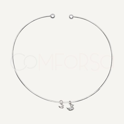 Sterling Silver 925 Detachable Rigid Choker with Two Little Ducks