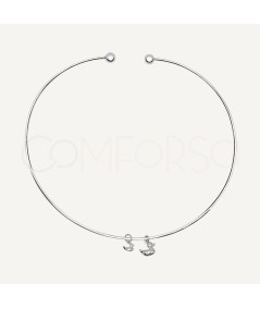 Sterling Silver 925 Detachable Rigid Choker with Two Little Ducks