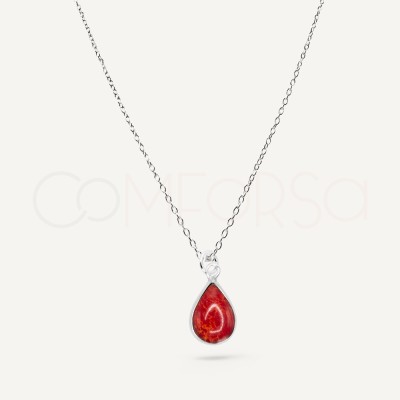 Sterling Silver 925 Pressed Coral Teardrop Necklace