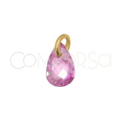 Sterling Silver 925 Floating Pink Teardrop-shaped Pendant 6 mm