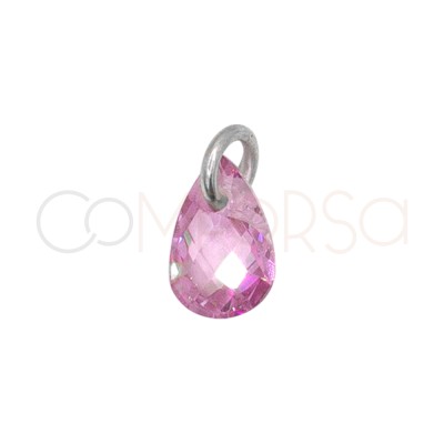 Colgante lágrima flotante Rosa 6 mm Plata chapada en oro