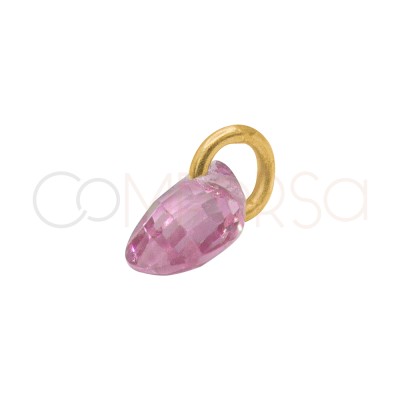 Colgante lágrima flotante Rosa 6 mm Plata chapada en oro