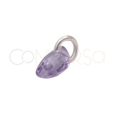 Sterling Silver 925 Floating Lilac Teardrop-shaped Pendant 6 mm