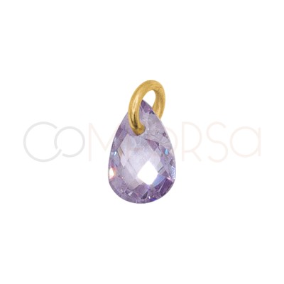 Sterling Silver 925 Floating Lilac Teardrop-shaped Pendant 6 mm