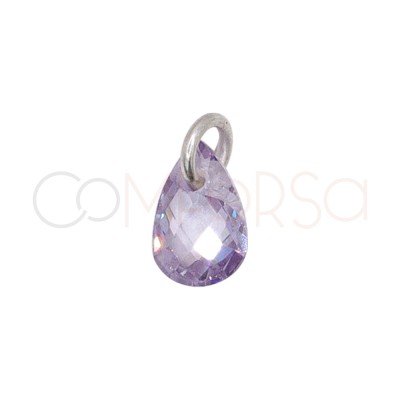 Gold-plated Sterling Silver 925 Floating Lilac Teardrop-shaped Pendant 6 mm