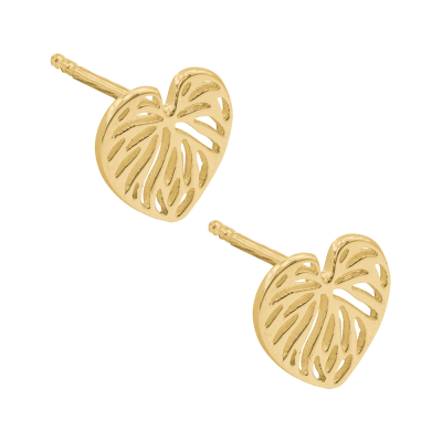 Aretes hoja monstera calado 10mm Plata chapada en oro