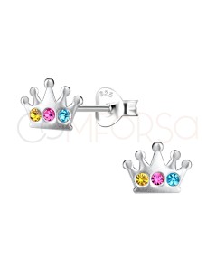 Aretes corona con circonitas 8 x 6mm en Plata 925