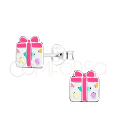 Aretes de regalo con lazo rosa 6 x 7 mm en Plata 925