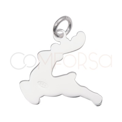 Sterling Silver 925 Christmas Reindeer Pendant 17 x 18 mm