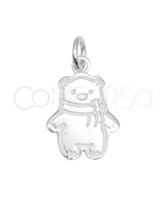 Sterling Silver 925 Bear with Scarf Pendant 10 x 14 mm