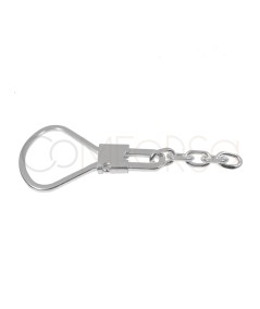 Sterling Silver 925 Key Ring with Chain 25 x 73 mm