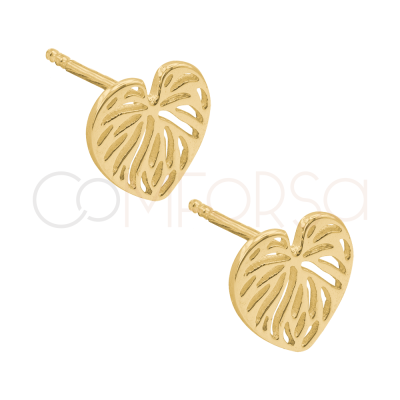 Aretes hoja monstera calado 10mm Plata 925